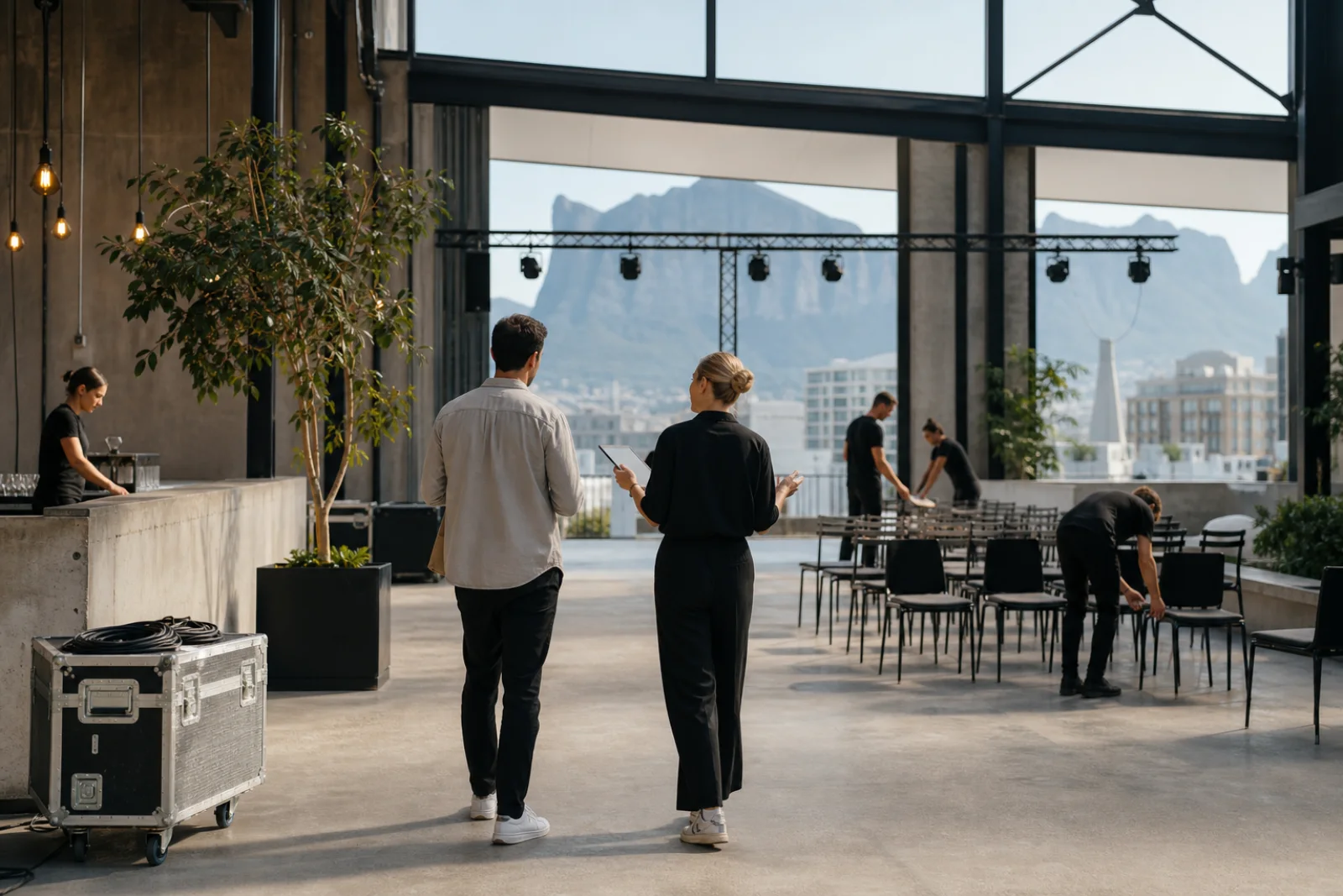 Venue and event operators checking a Cape Town event space before opening